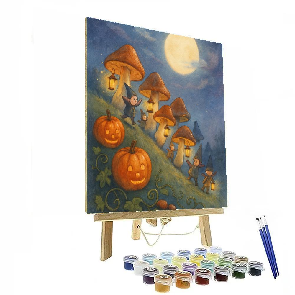 Moonlit Mushroom Parade On The Hill Painting by numbers kit