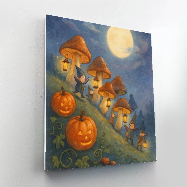 Moonlit Mushroom Parade On The Hill Painting by numbers kit