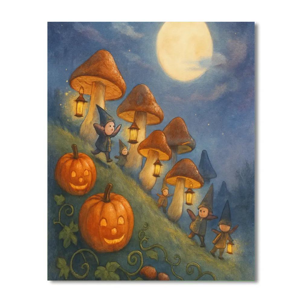 Moonlit Mushroom Parade On The Hill Painting by numbers kit