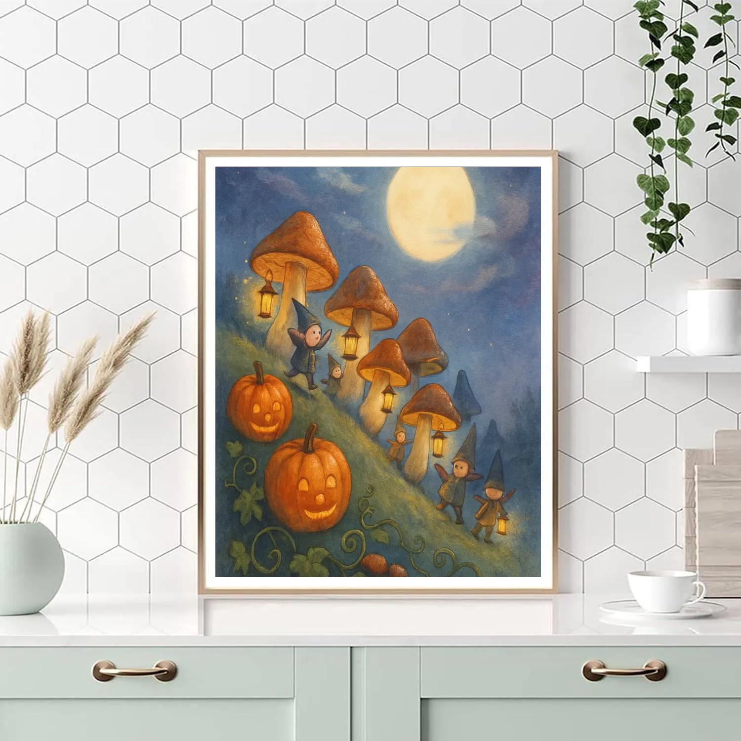 Moonlit Mushroom Parade On The Hill Painting by numbers kit