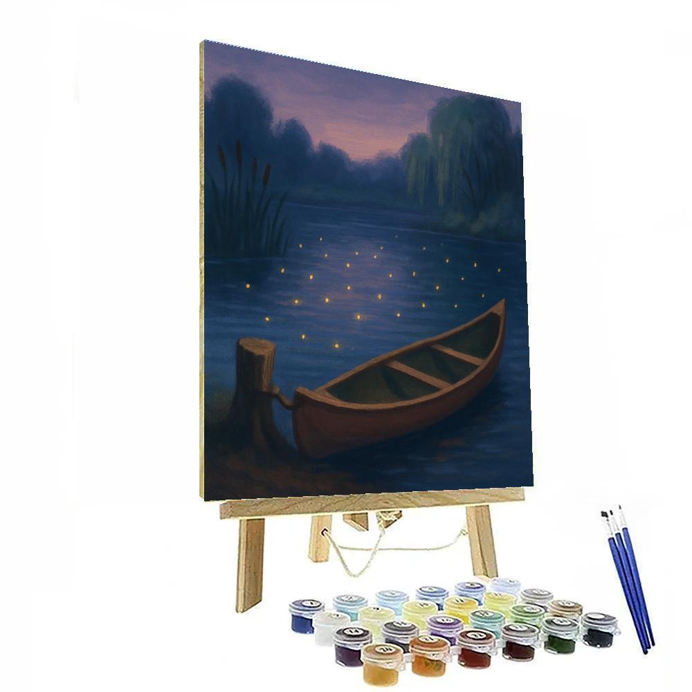 Twilight Canoe Under Firefly Glow painting number kit