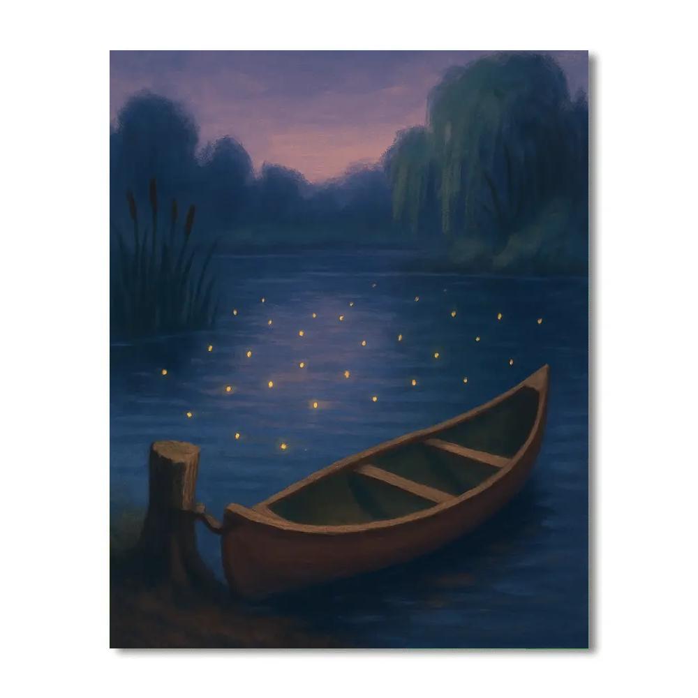 Twilight Canoe Under Firefly Glow painting number kit