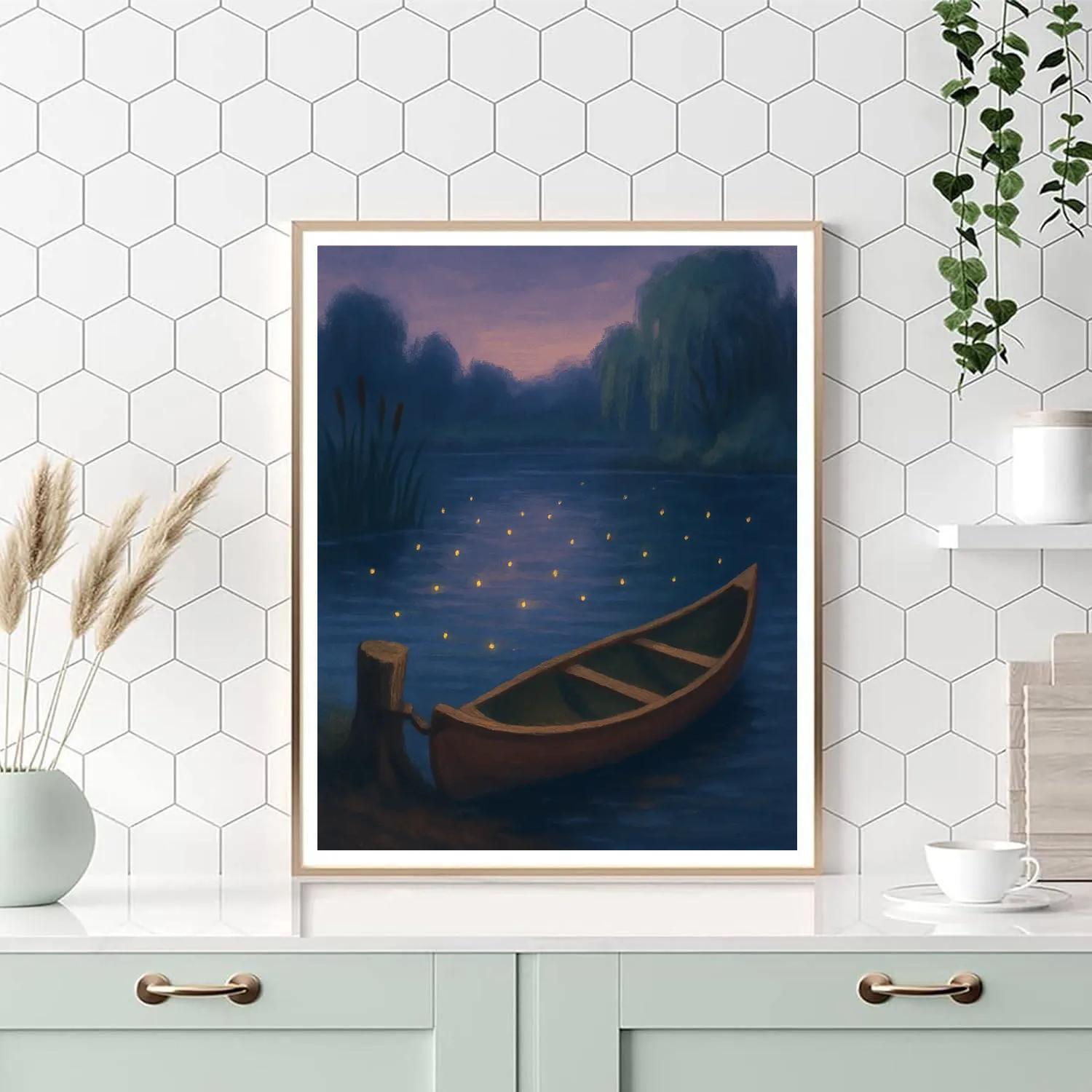 Twilight Canoe Under Firefly Glow painting number kit