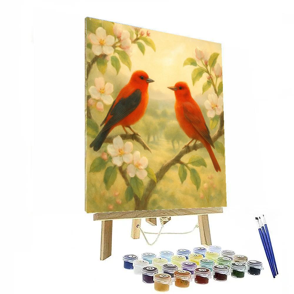 Spring Tanagers On Blooming Apple Boughs paint by numbers