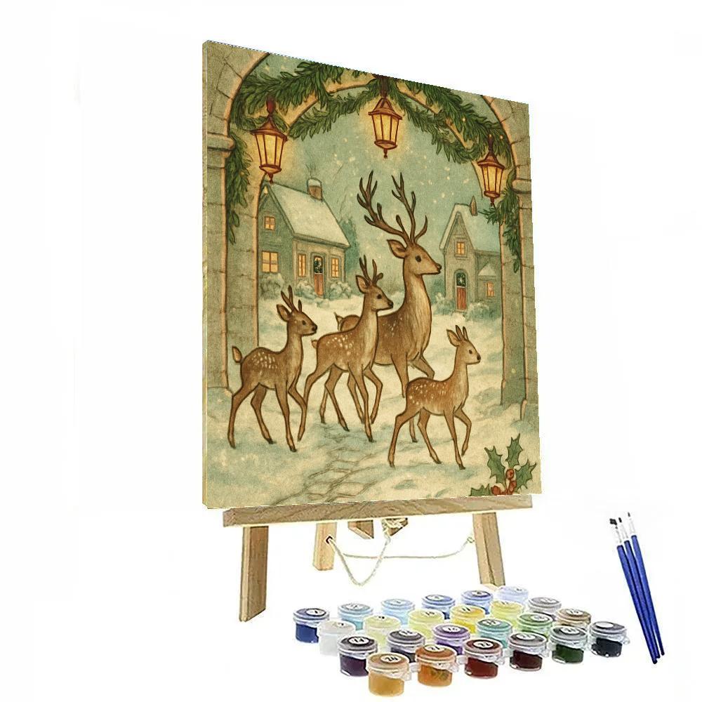 Reindeer Crossing Under Frosted Lantern Arches painting number kit