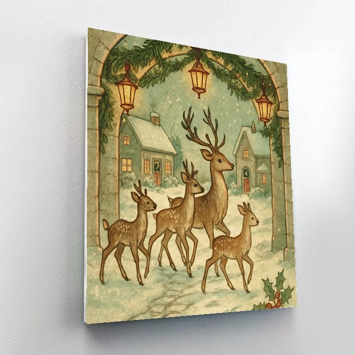 Reindeer Crossing Under Frosted Lantern Arches painting number kit