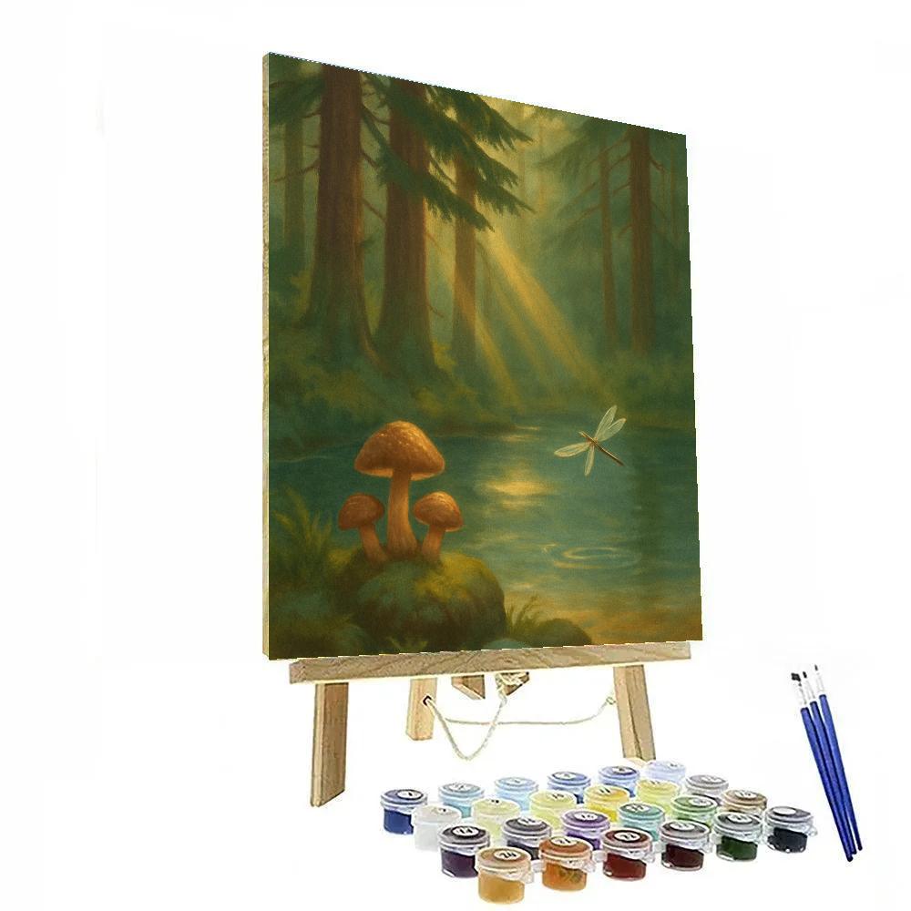 Hidden Forest Pond With Sunbeams Through Cedars Numbered painting kits