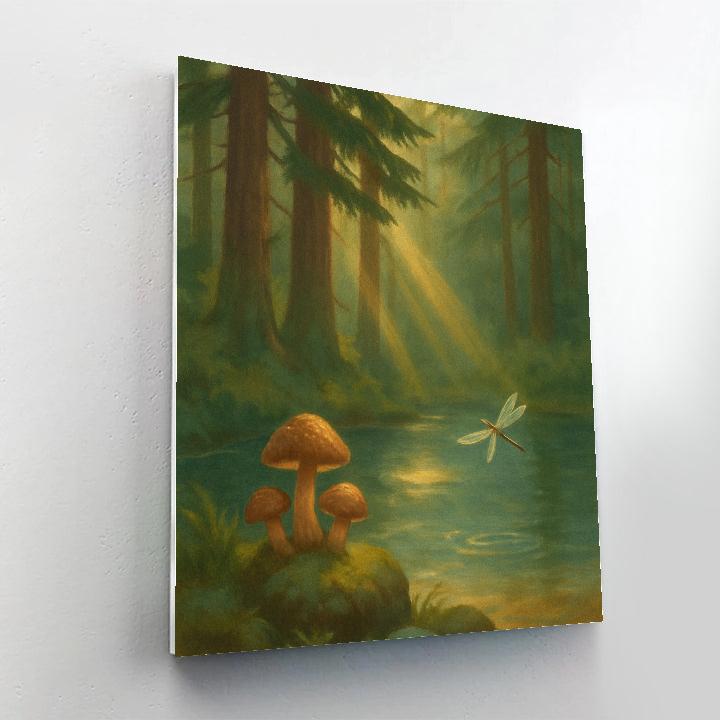 Hidden Forest Pond With Sunbeams Through Cedars Numbered painting kits
