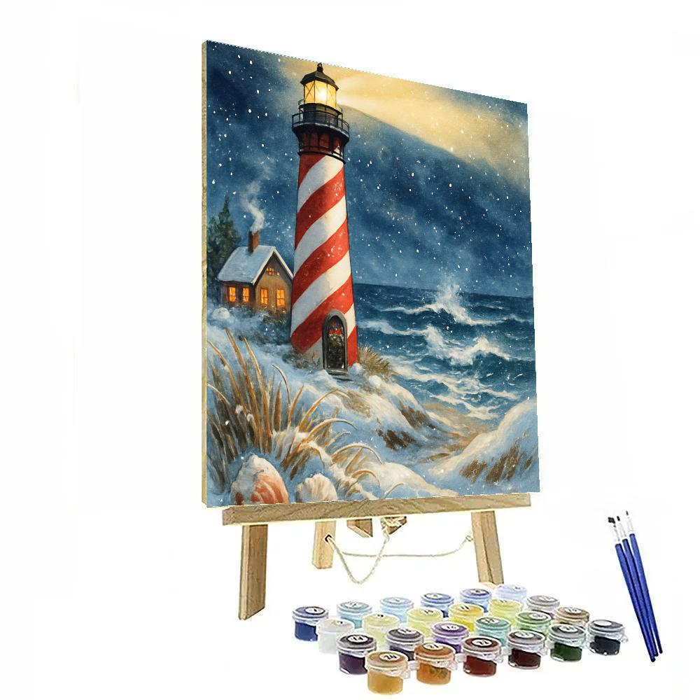Peppermint Lighthouse On The Winter Coast Numbered painting kits