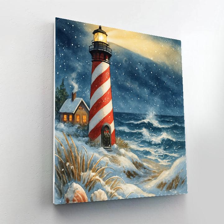 Peppermint Lighthouse On The Winter Coast Numbered painting kits