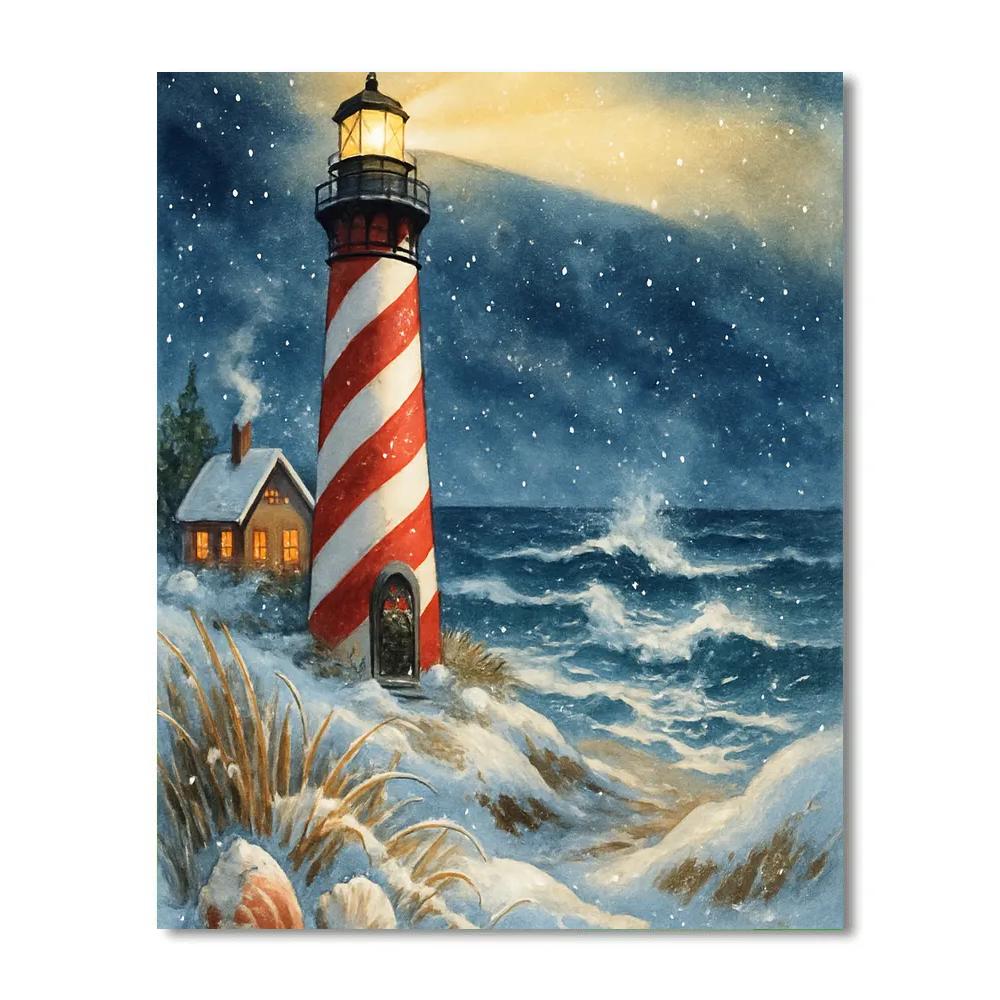 Peppermint Lighthouse On The Winter Coast Numbered painting kits