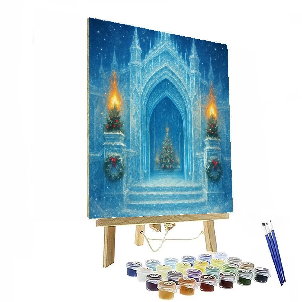 Ice Castle Gate With Evergreen Torches paint by number