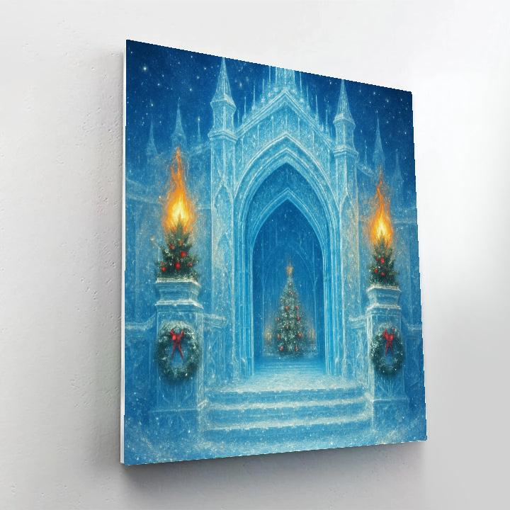 Ice Castle Gate With Evergreen Torches paint by number