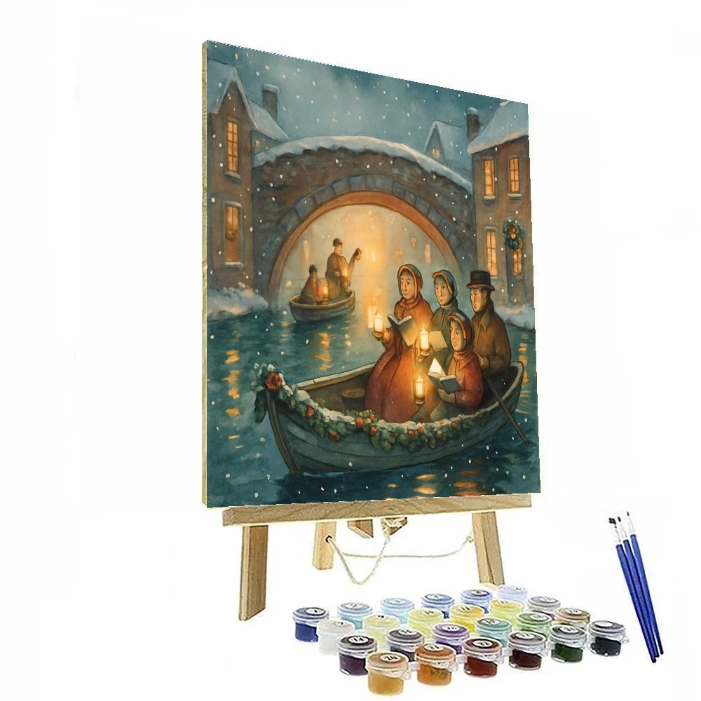 Caroling Rowboats Under The Winter Bridge Paint by numbers kits