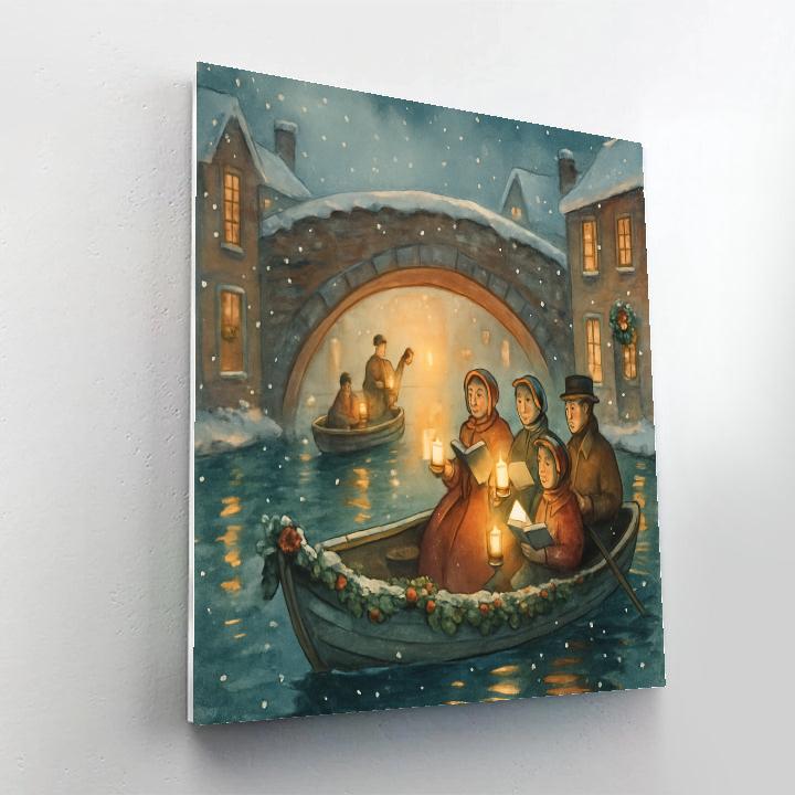 Caroling Rowboats Under The Winter Bridge Paint by numbers kits