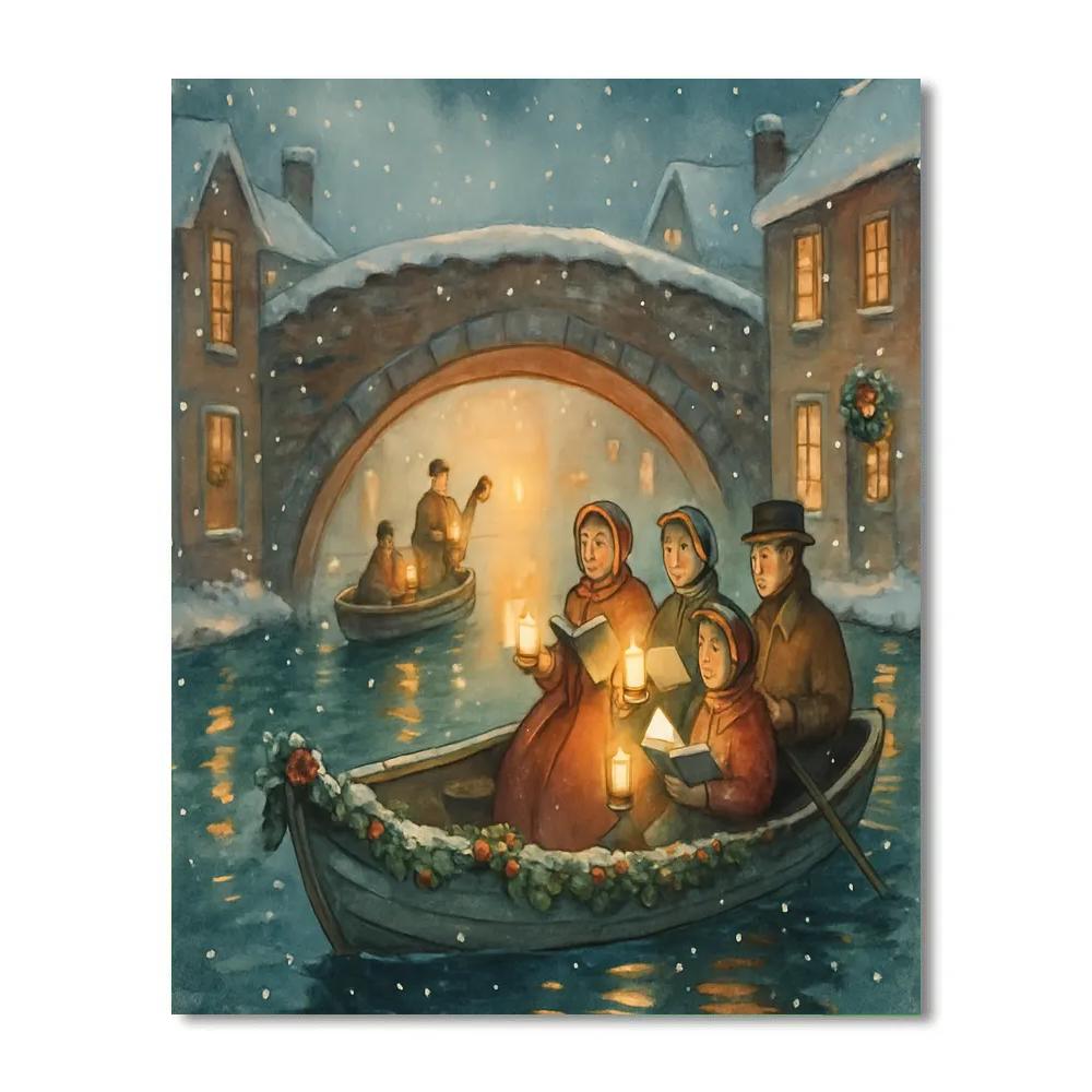 Caroling Rowboats Under The Winter Bridge Paint by numbers kits