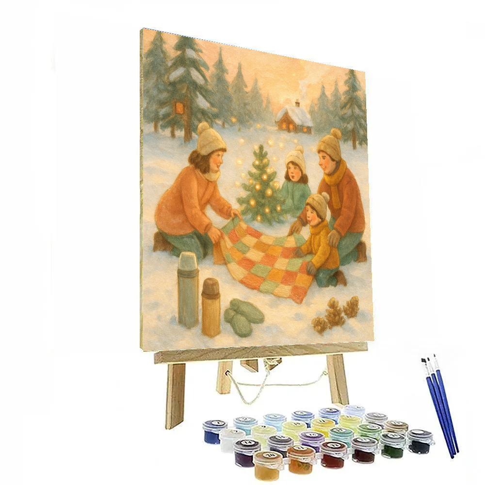 Winter Picnic With Quilted Blankets And Firefly Lights DIY paint by numbers