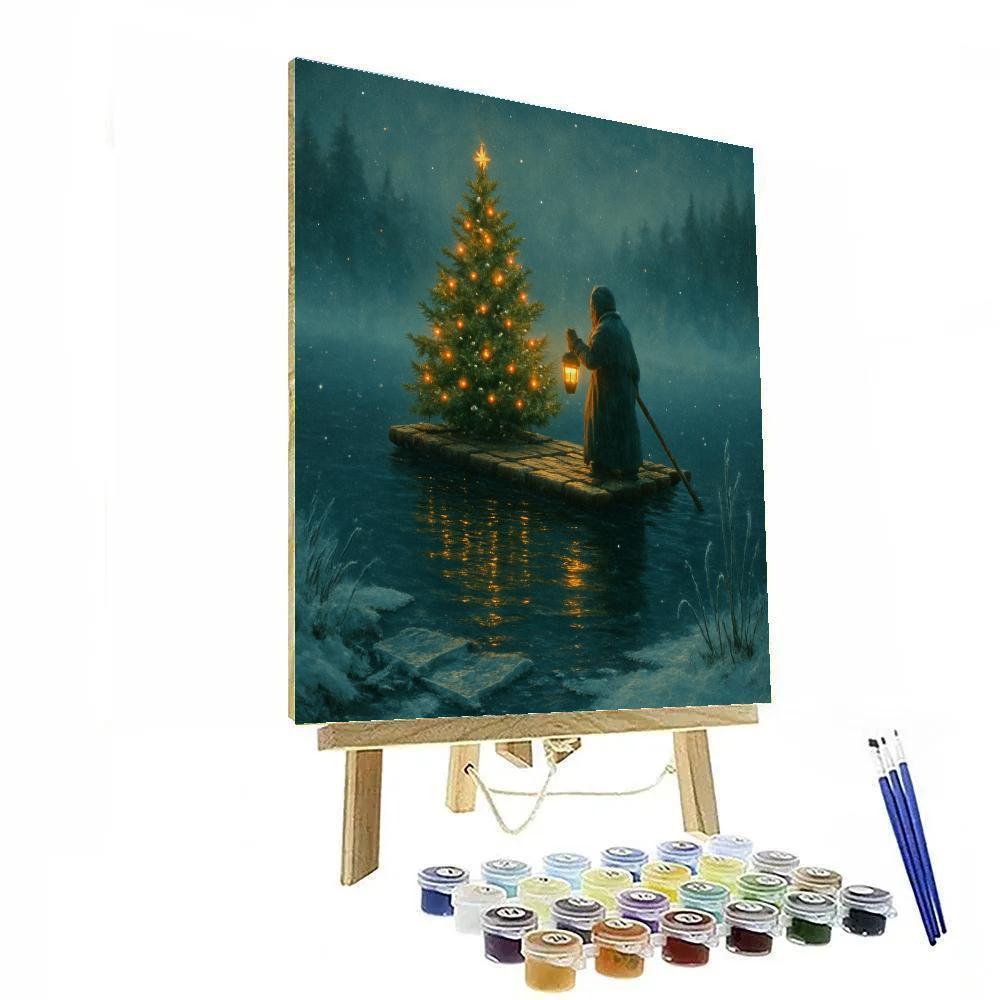 Christmas Tree Raft On The Snowy Lake painting number kit