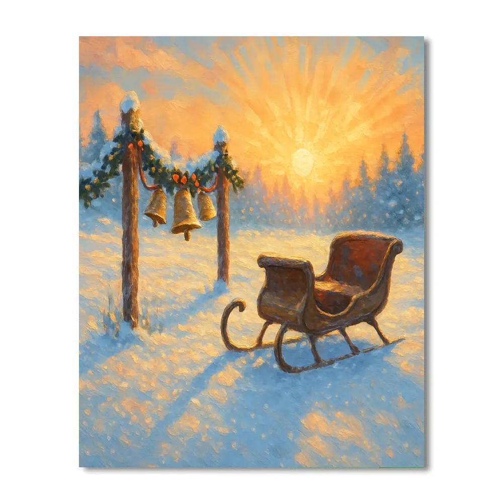 Golden Sunrise Over The Sleigh Bell Meadow Painting by numbers kit