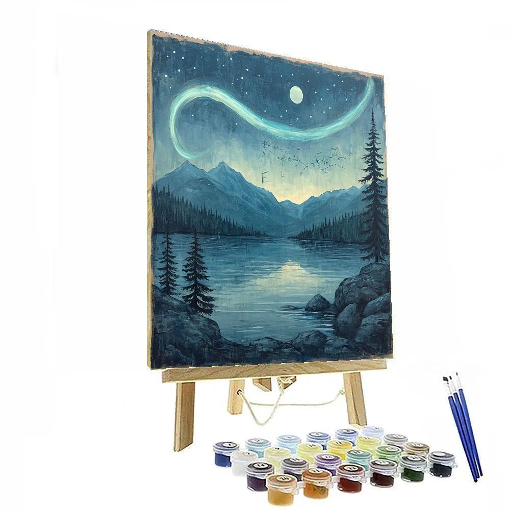 Leonardo Da Vinci Inspired Aurora Over Alpine Lake paint by color