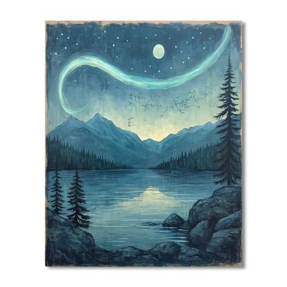 Leonardo Da Vinci Inspired Aurora Over Alpine Lake paint by color