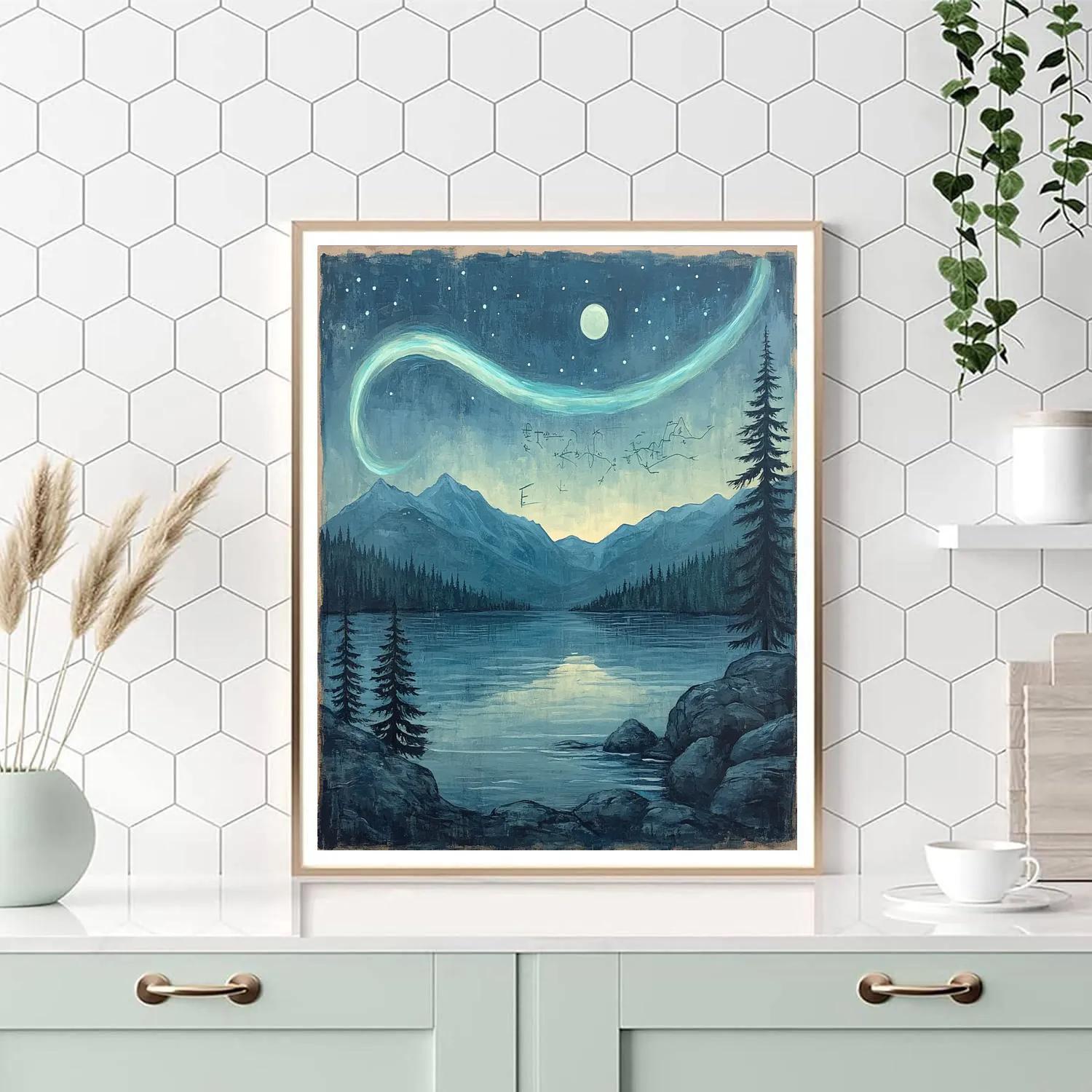 Leonardo Da Vinci Inspired Aurora Over Alpine Lake paint by color