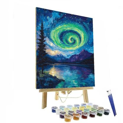 Van Gogh Inspired Aurora Over Mountain Lake Paint by numbers kits