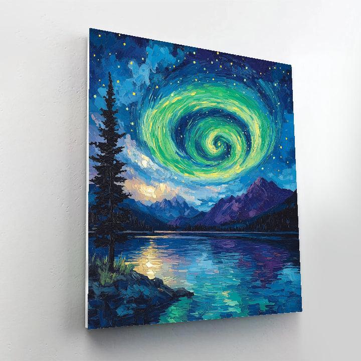 Van Gogh Inspired Aurora Over Mountain Lake Paint by numbers kits