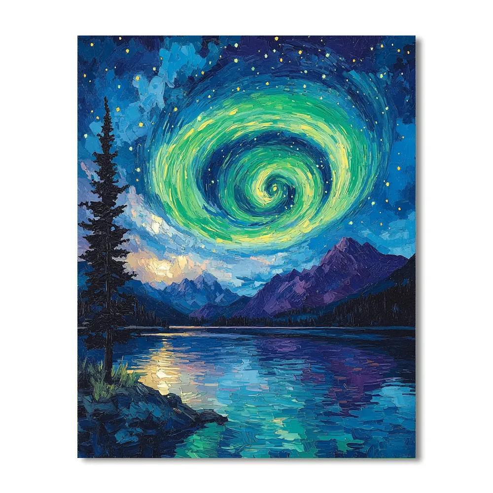 Van Gogh Inspired Aurora Over Mountain Lake Paint by numbers kits