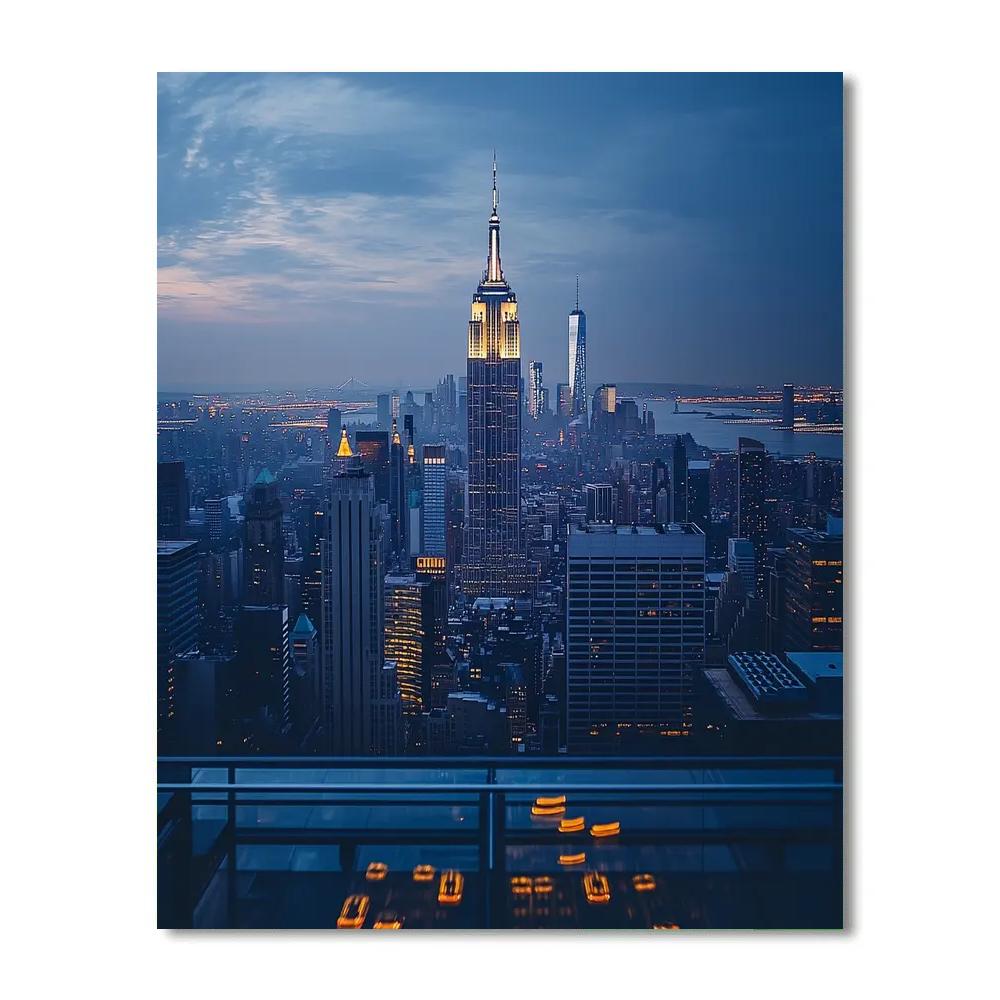 Rooftop View Of The Empire State Building At Blue Hour New York City United States painting number kit