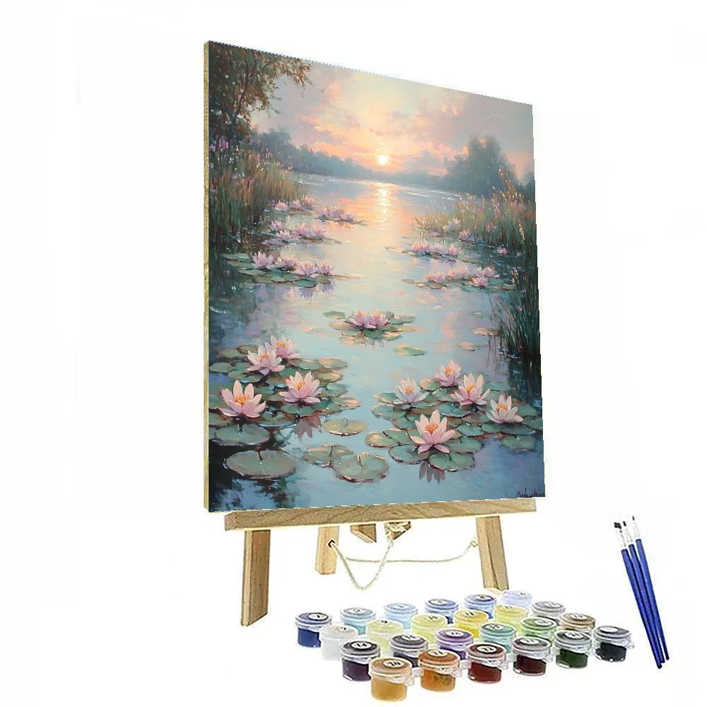 Claude Monet Inspired Water Lilies At Sunrise paint by number