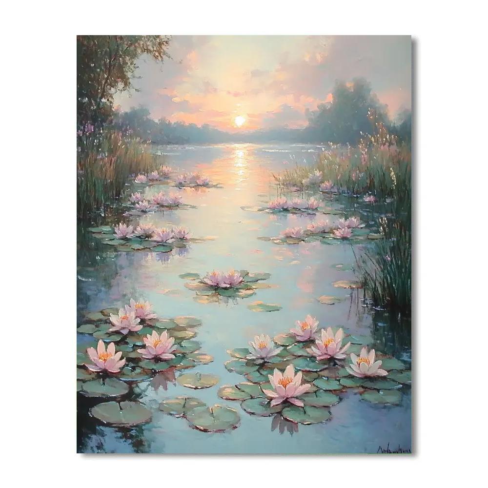 Claude Monet Inspired Water Lilies At Sunrise paint by number