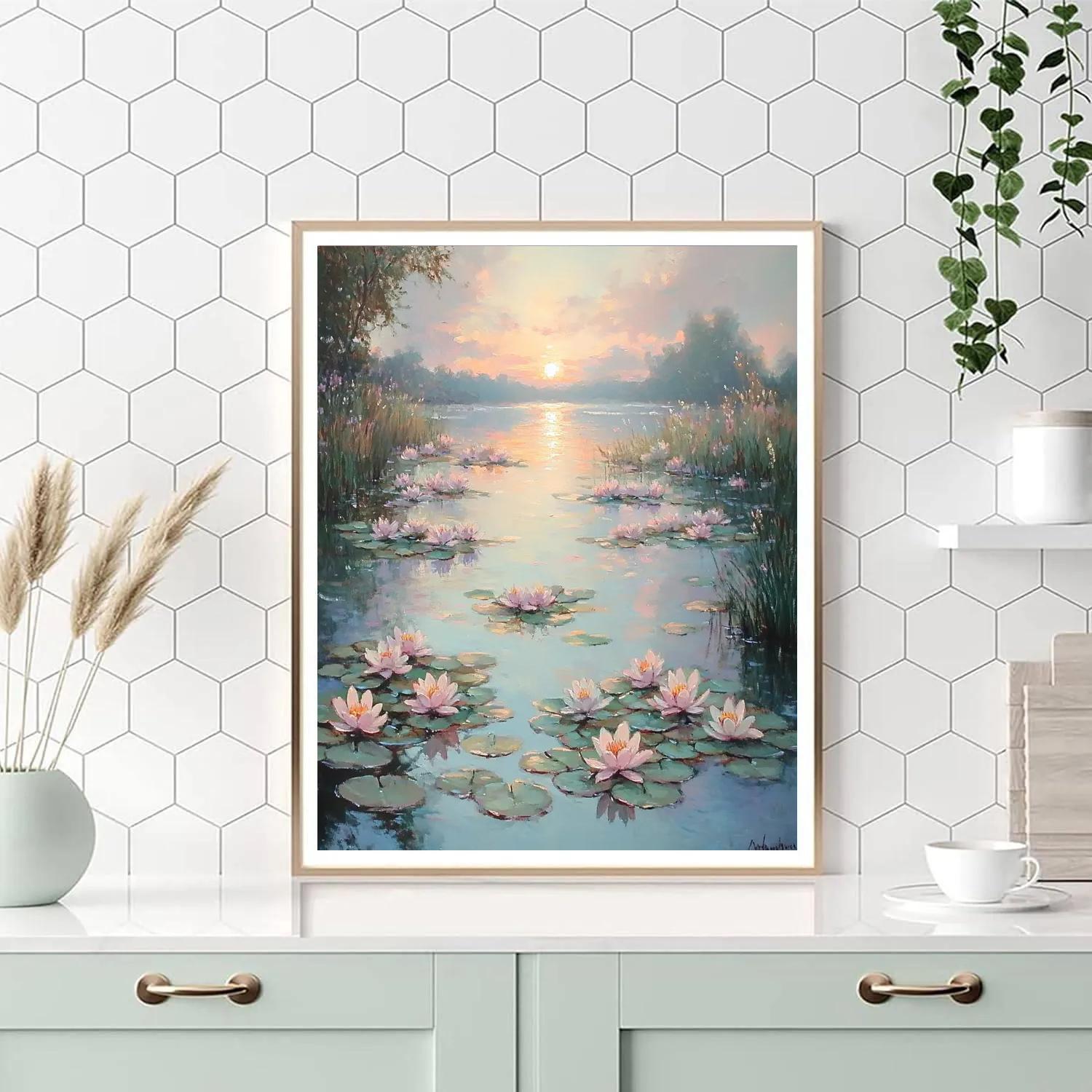 Claude Monet Inspired Water Lilies At Sunrise paint by number