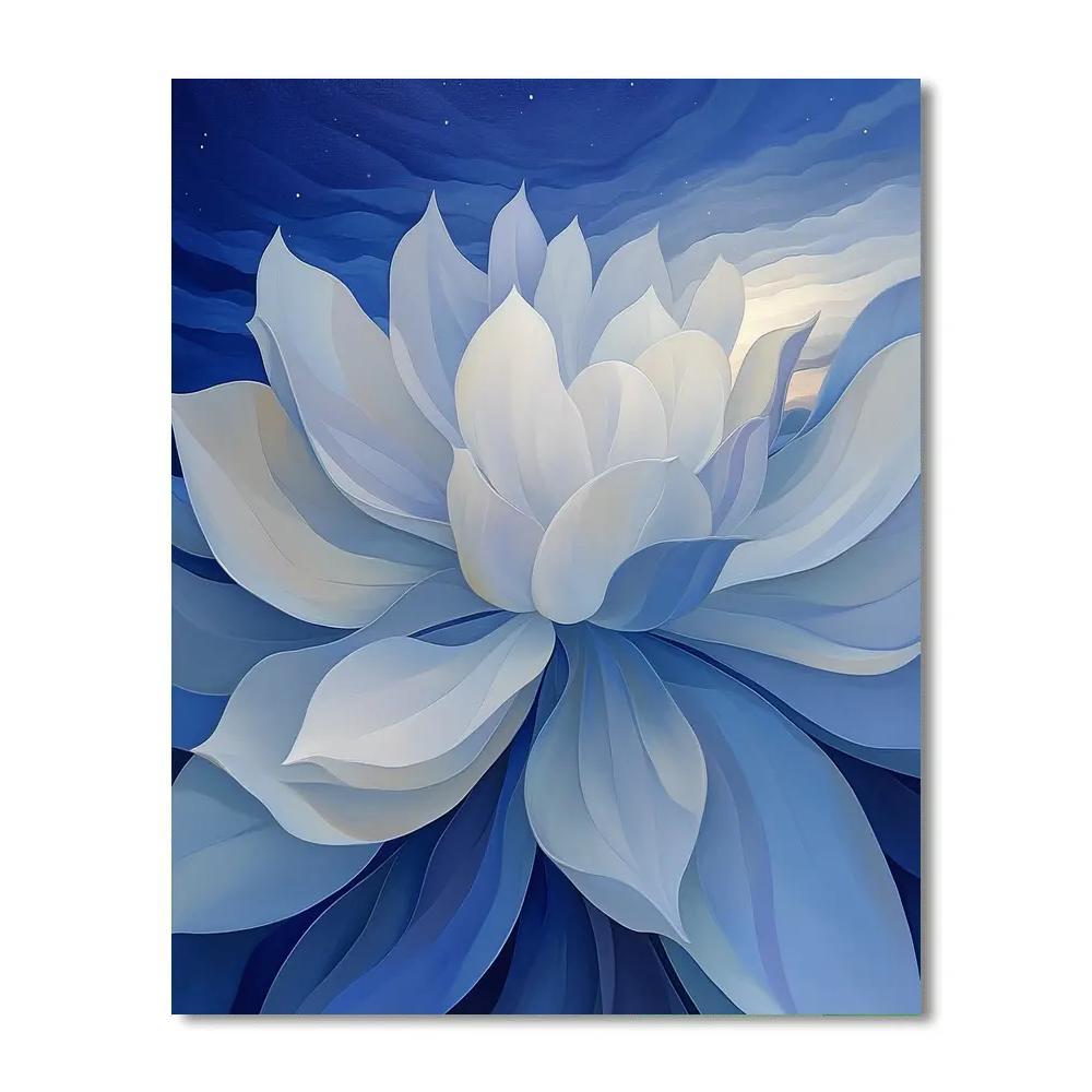 Georgia OKeeffe Inspired Moonlit Yucca Blossom In Indigo Sky paint by color