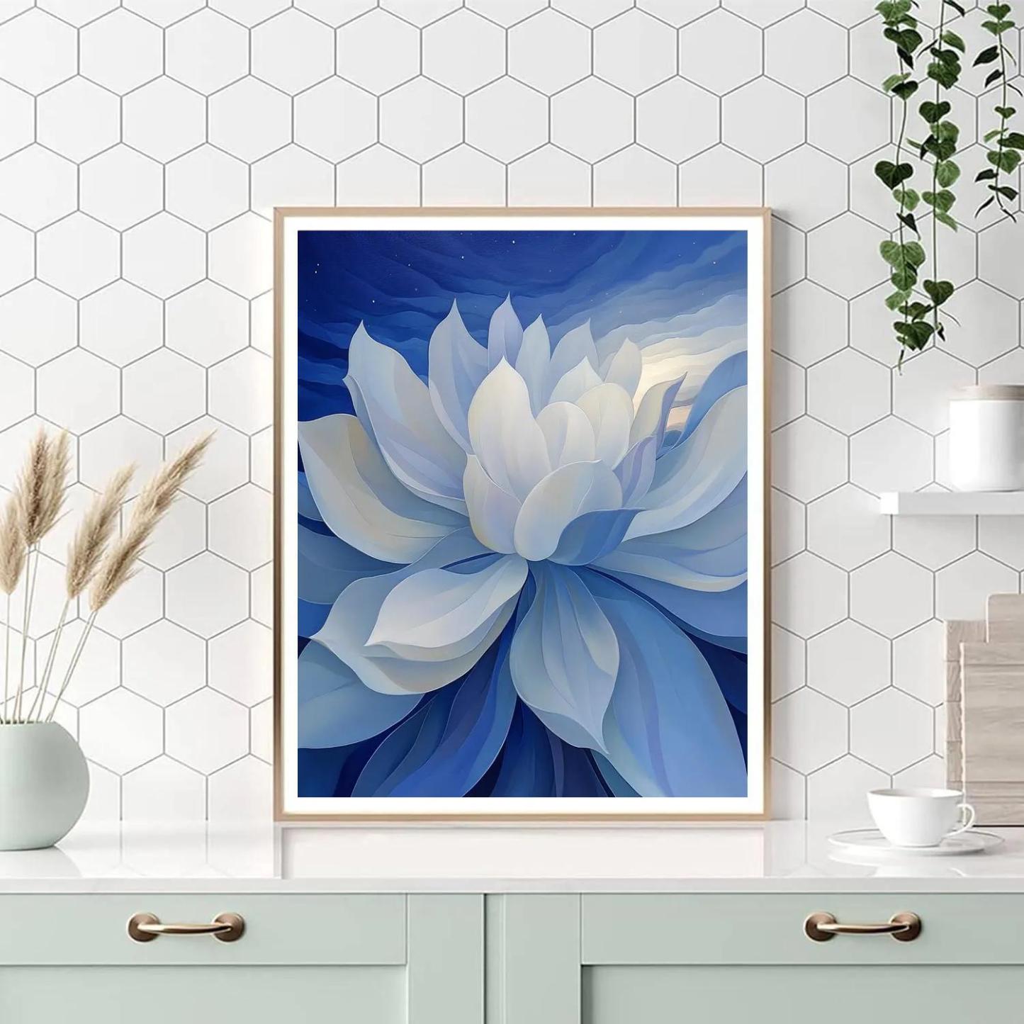 Georgia OKeeffe Inspired Moonlit Yucca Blossom In Indigo Sky paint by color