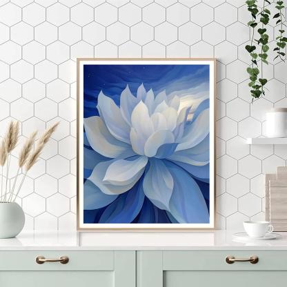 Georgia OKeeffe Inspired Moonlit Yucca Blossom In Indigo Sky paint by color