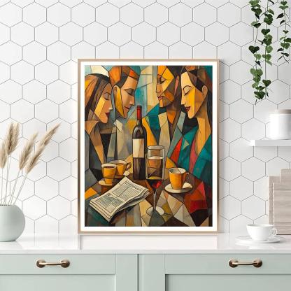 Pablo Picasso Inspired Abstract Cafe Friends paint by color