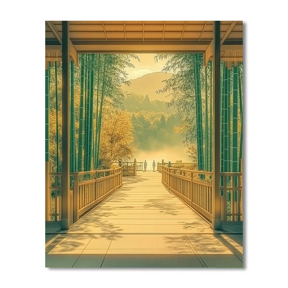 Bamboo Grove Path At Arashiyama Morning Kyoto Japan paint by number