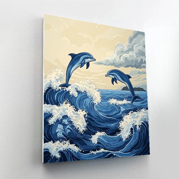 Katsushika Hokusai Inspired Stormy Ocean Dolphins paint by numbers