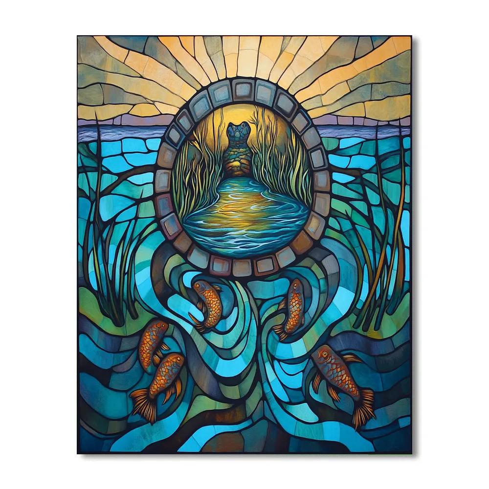 Norval Morrisseau Inspired Turtle Island Spring Waters paint by color