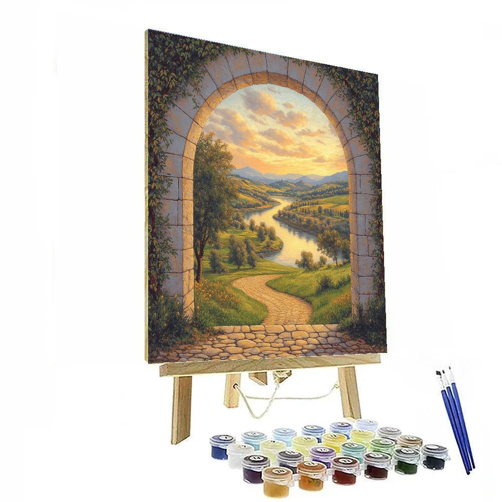 Raphael Inspired Celestial Archway Over Verdant River Valley Numbered painting kits