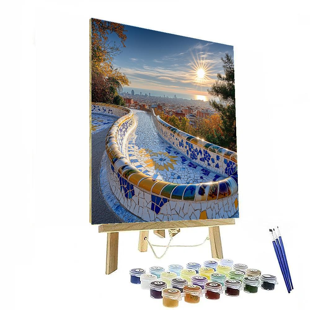 Cliffside City View From Parc Guell Terrace Barcelona Spain paint by numbers