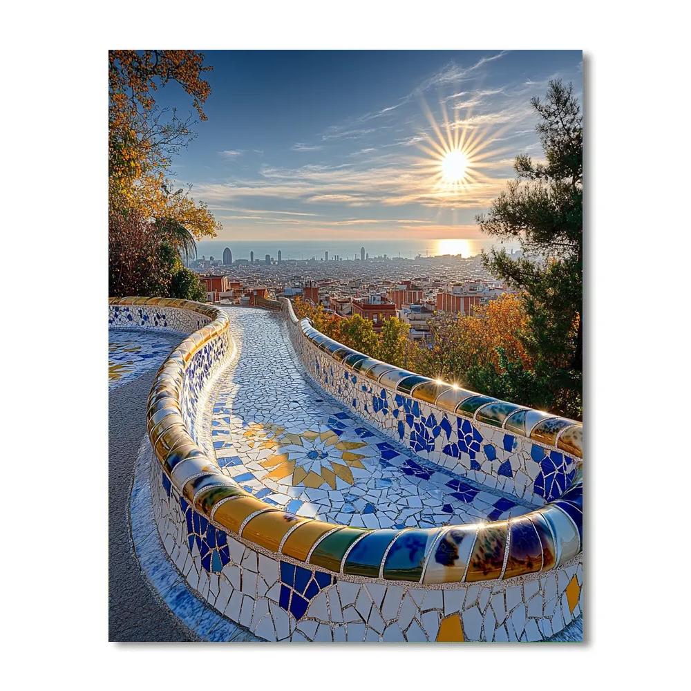 Cliffside City View From Parc Guell Terrace Barcelona Spain paint by numbers