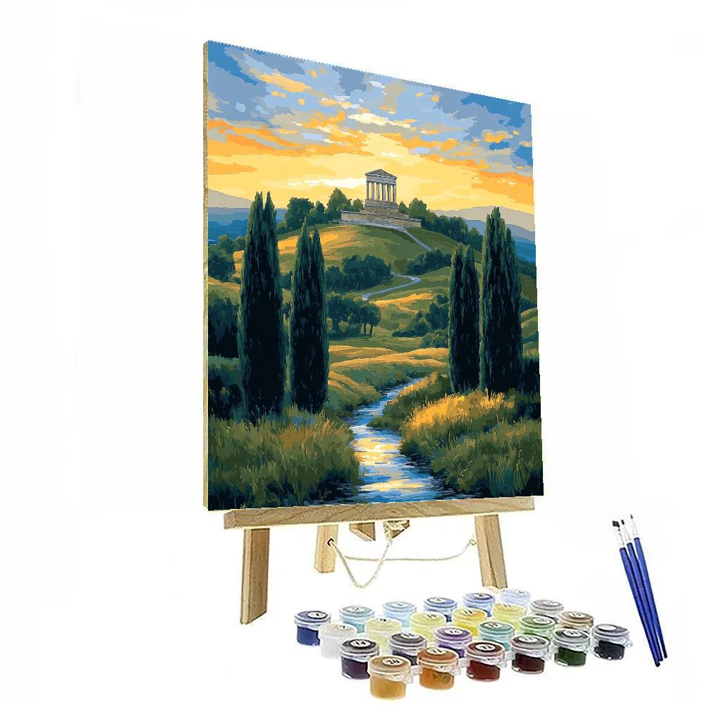 Raphael Inspired Distant Temple Under Harmonious Dawn Sky paint by numbers