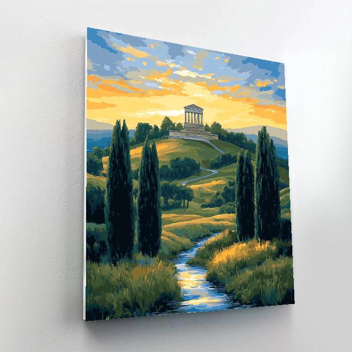 Raphael Inspired Distant Temple Under Harmonious Dawn Sky paint by numbers