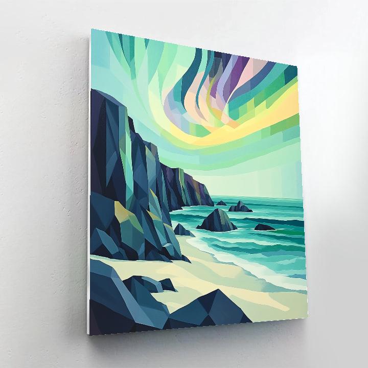 Pablo Picasso Inspired Geometric Coastline Under Prismatic Aurora Numbered painting kits
