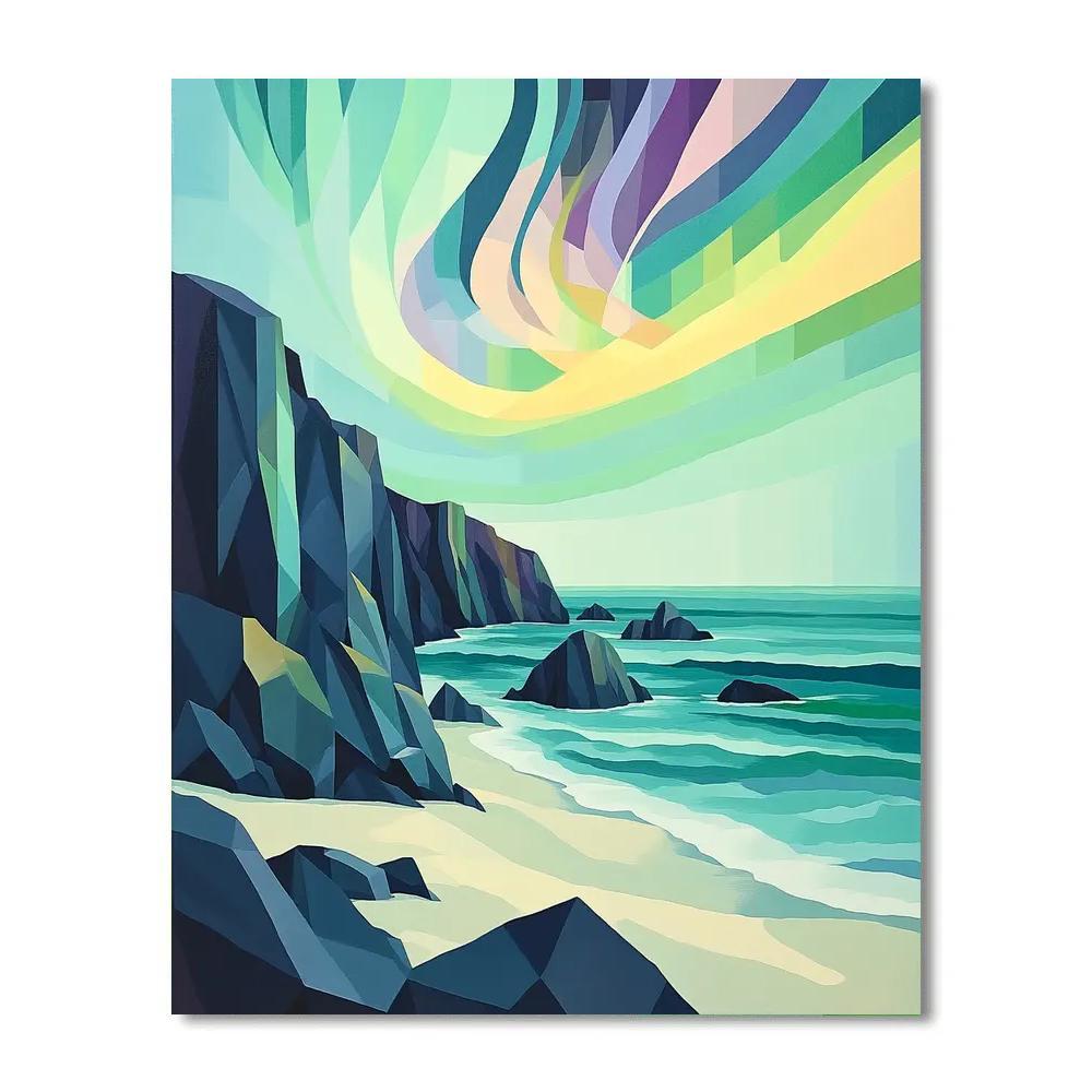 Pablo Picasso Inspired Geometric Coastline Under Prismatic Aurora Numbered painting kits