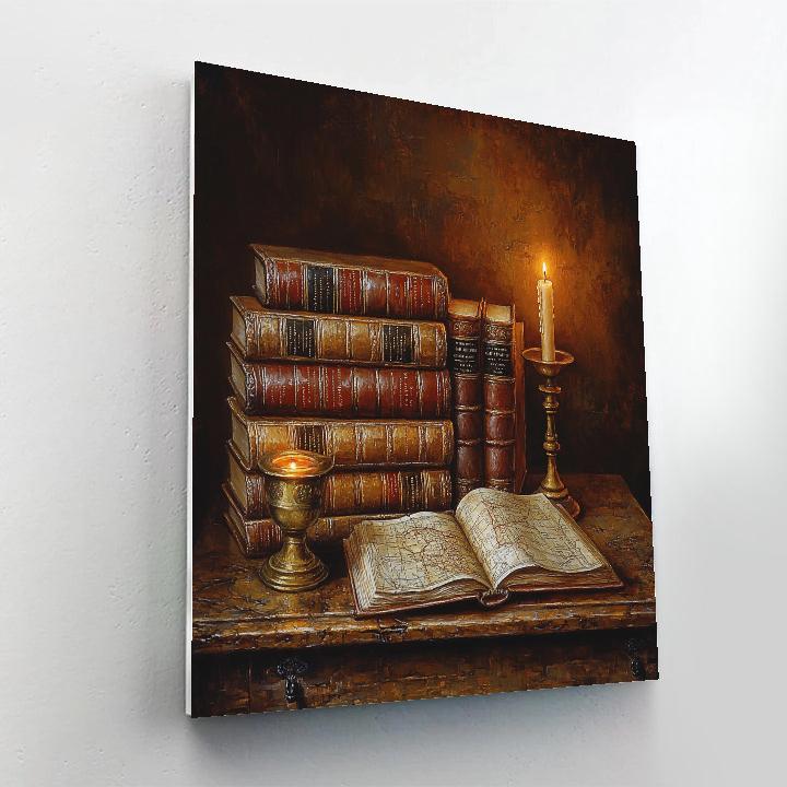 Rembrandt Inspired Candlelit Library Still Life Paint by numbers kits