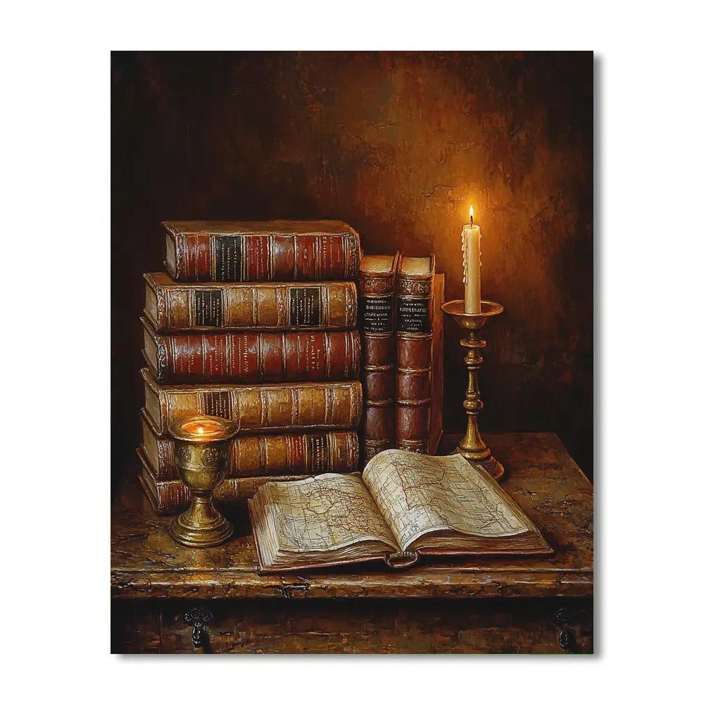 Rembrandt Inspired Candlelit Library Still Life Paint by numbers kits