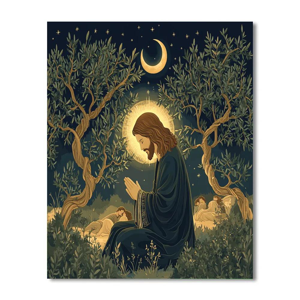 Jesus In The Garden Of Weathered Olives paint by numbers